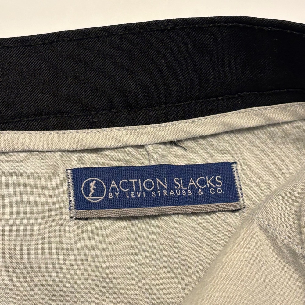 Levi Strauss Action Slacks Mens 42x32 Black Vintage Straight Leg Trousers - Picture 8 of 11